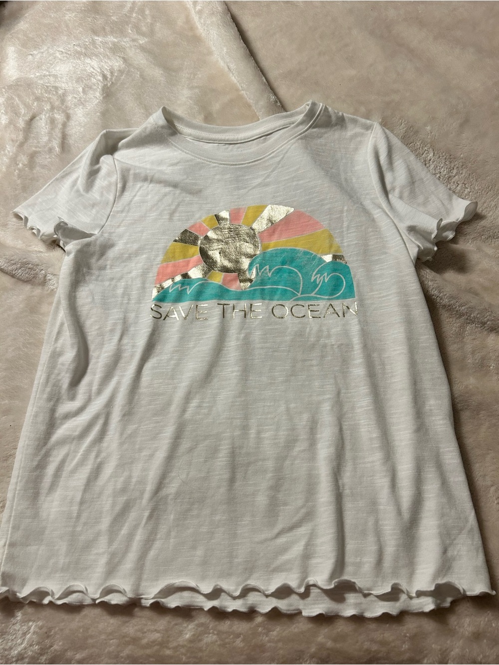 SO Kids 'Save The Ocean' Graphic Tee - White, Teal, Pink, Gold